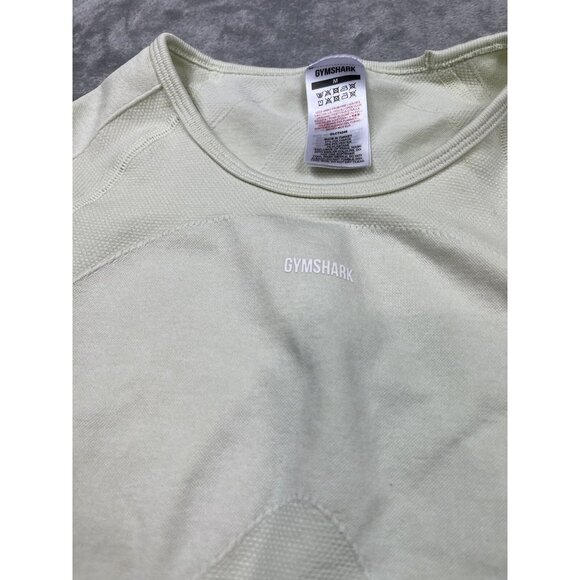 Gymshark Crop Top Women Medium Yellow Seamless Long Sleeve Thumb Holes Workout - Picture 7 of 9